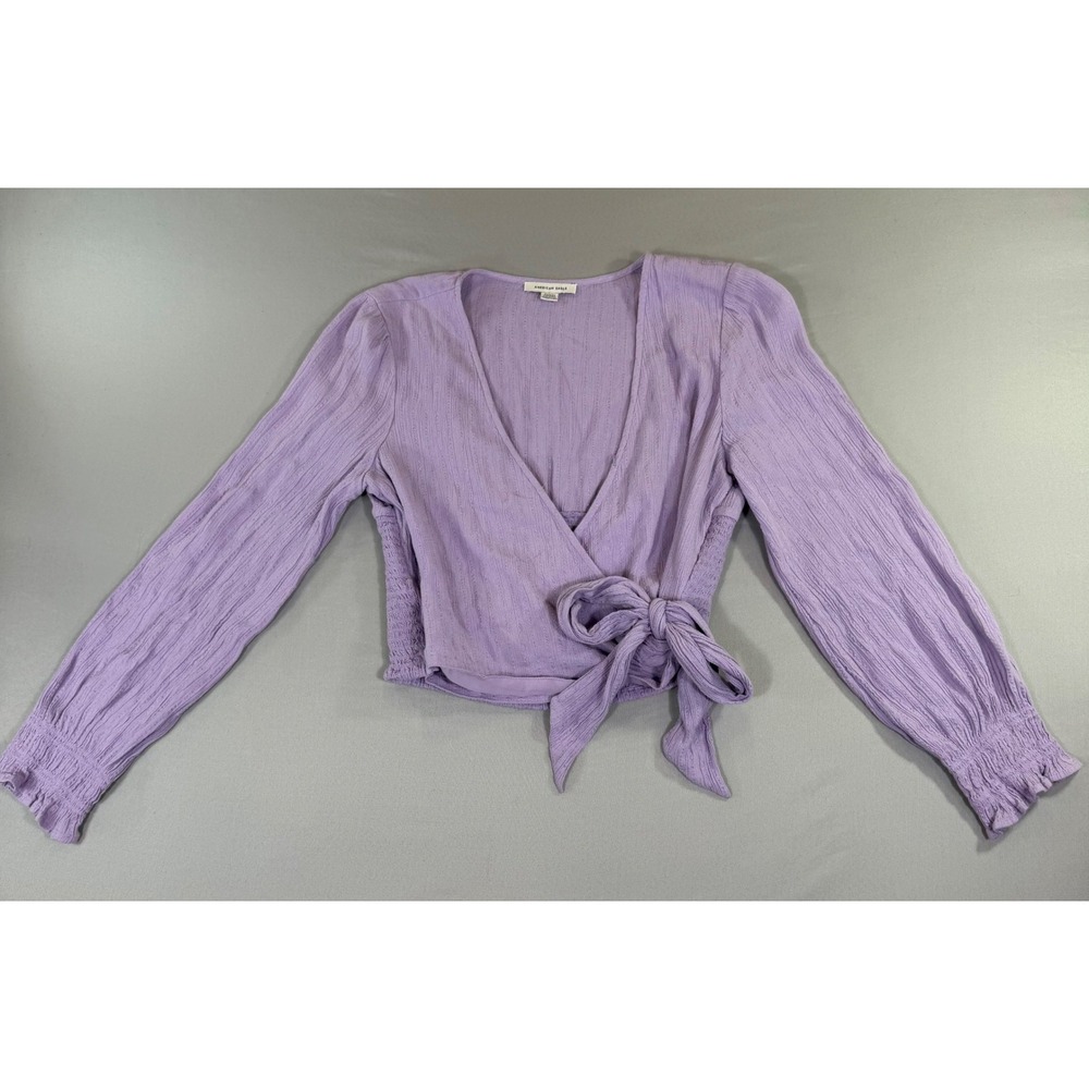 American Eagle Wrap Top Womens Medium Long Sleeve Cottagecore Cropped Balletcore